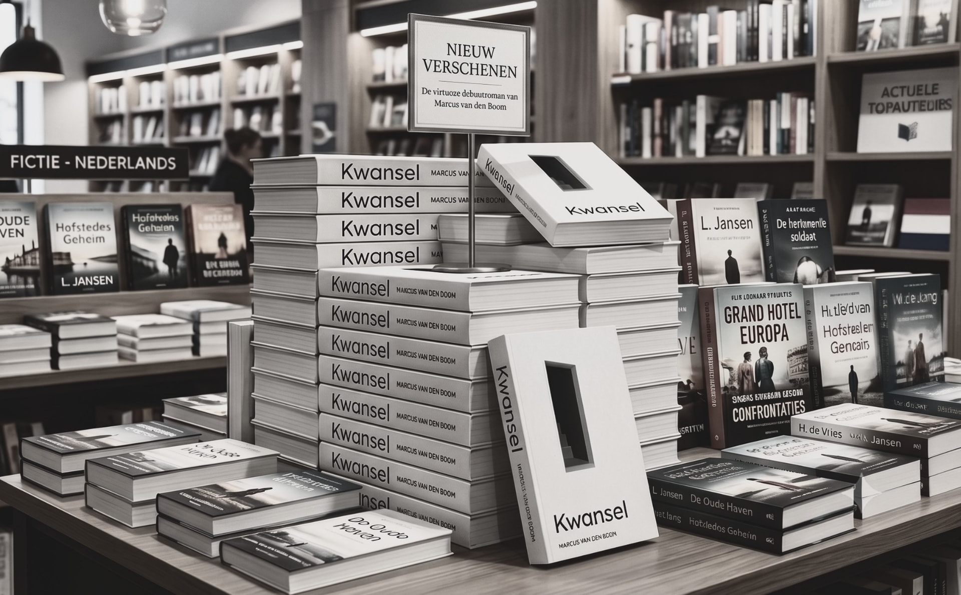 Kwansel in de boekhandel